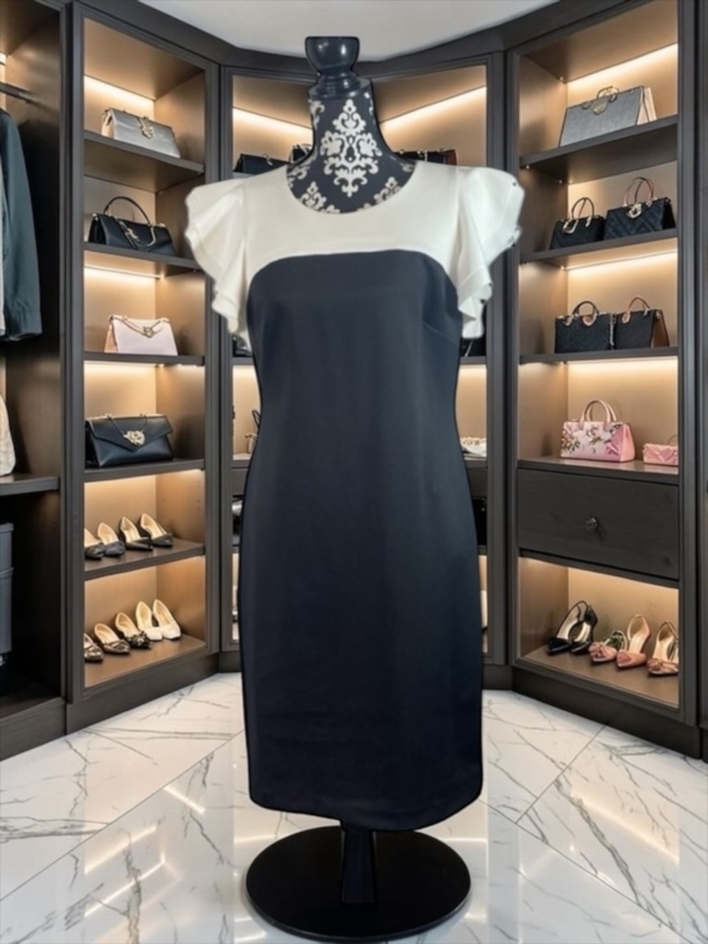 Tommy Hilfiger Dress, Black And White Block Cap Sleeve Size 12 New Without Tags‍